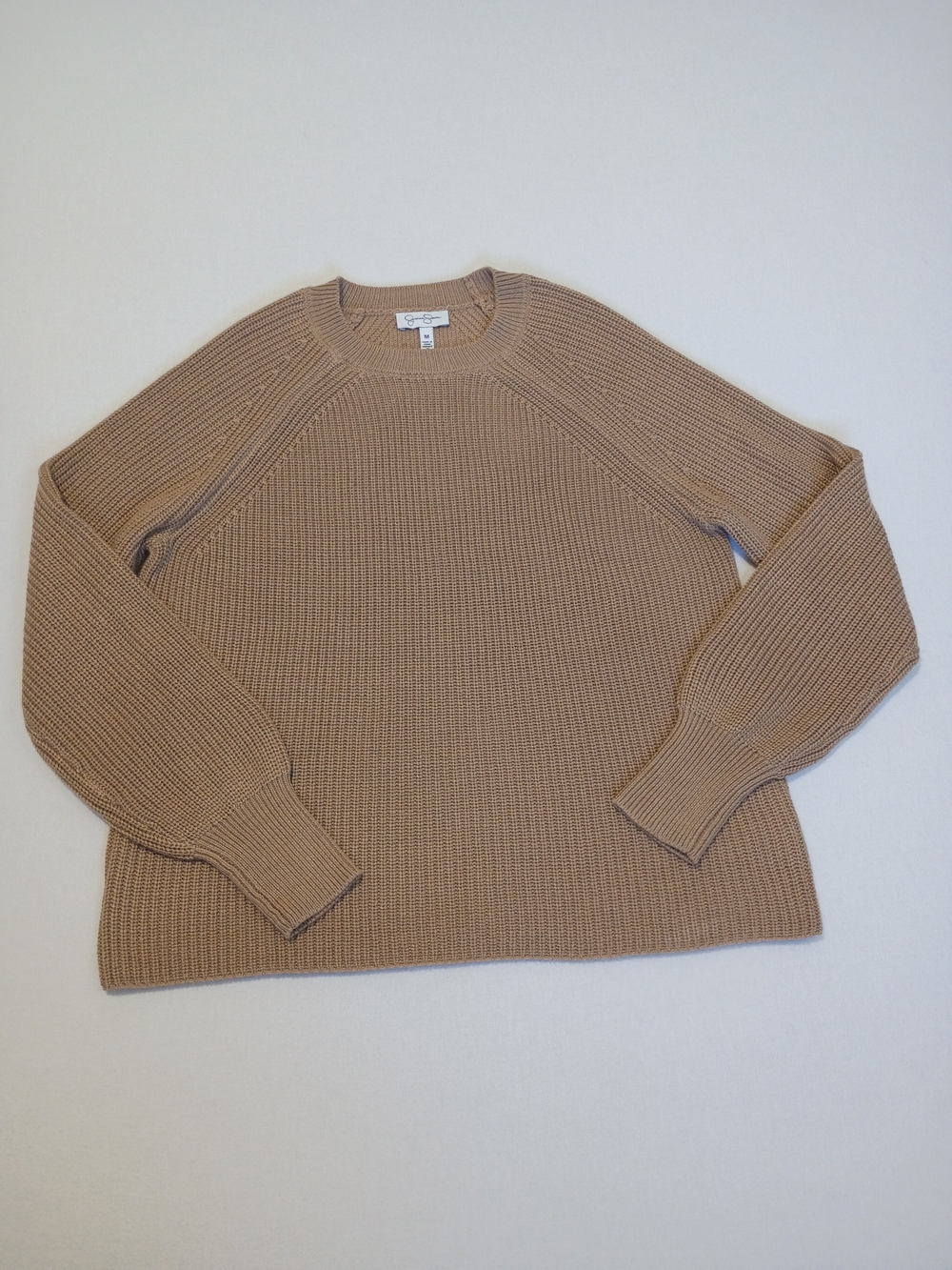 Jessica Simpson M Chunky Ribbed Knit Crewneck Sweater Camel Tan Coastal Grandma